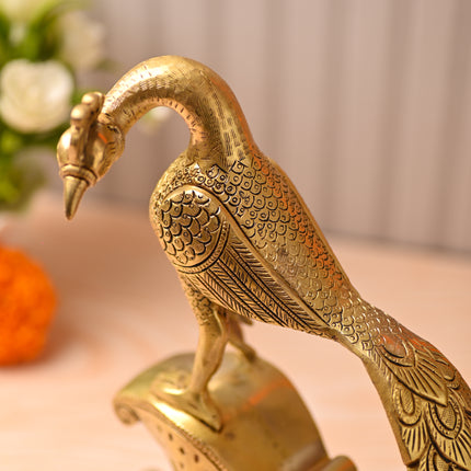 Brass Handcrafted Peacock Figurine – Traditional Indian Brass Decor (11 Inch)