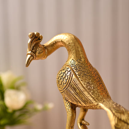 Brass Handcrafted Peacock Figurine – Traditional Indian Brass Decor (11 Inch)