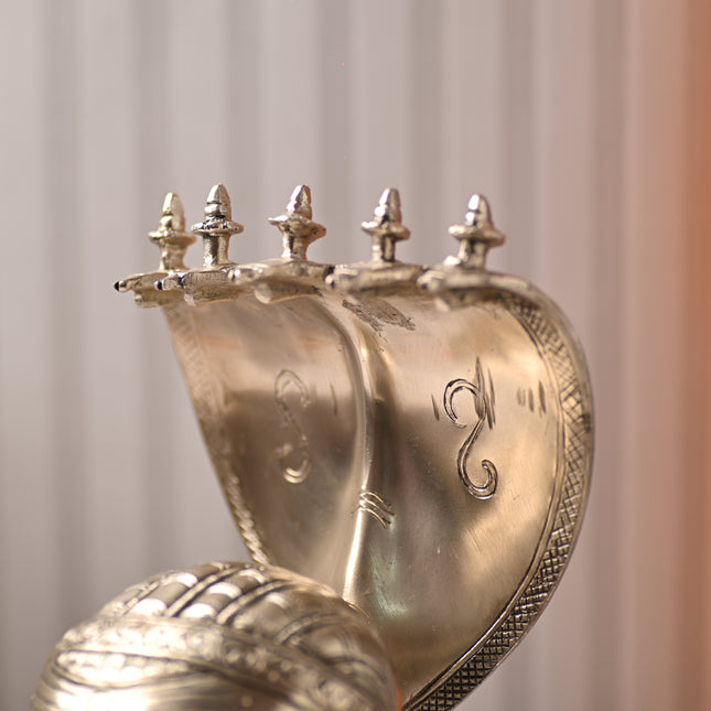 Brass Silver-Plated Shiva Head with Sheshnaag (9.5 Inch)