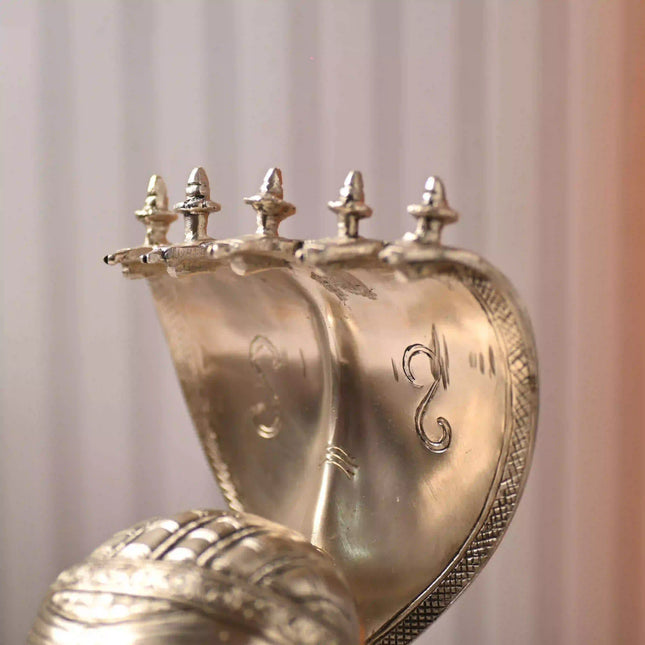 Brass Silver Plated Shiva Head with Sheshnaag (9.5 Inch)