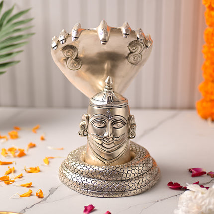 Brass Silver Plated Shiva Head with Sheshnaag – Divine Traditional Brassware (9.4 Inch)