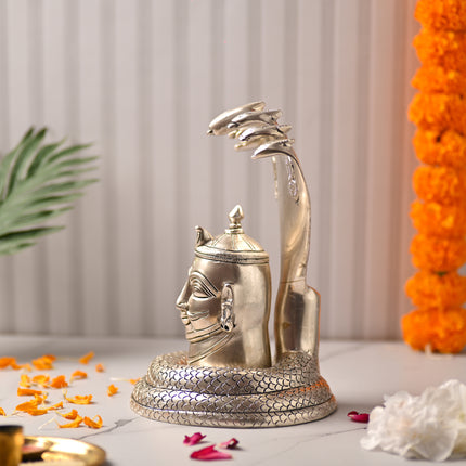 Brass Silver Plated Shiva Head with Sheshnaag – Divine Traditional Brassware (9.4 Inch)