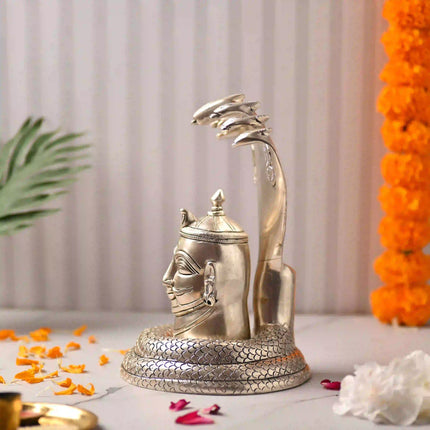 Brass Silver Plated Shiva Head with Sheshnaag (9.4 Inch)