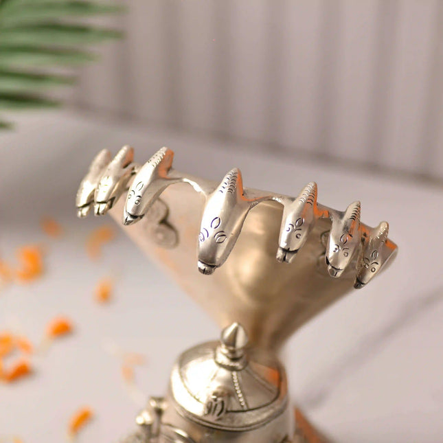 Brass Silver Plated Shiva Head with Sheshnaag (9.4 Inch)