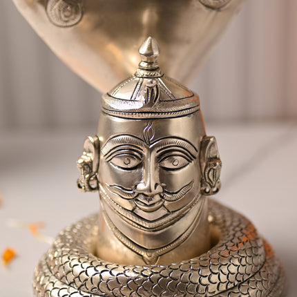 Brass Silver Plated Shiva Head with Sheshnaag – Divine Traditional Brassware (9.4 Inch)