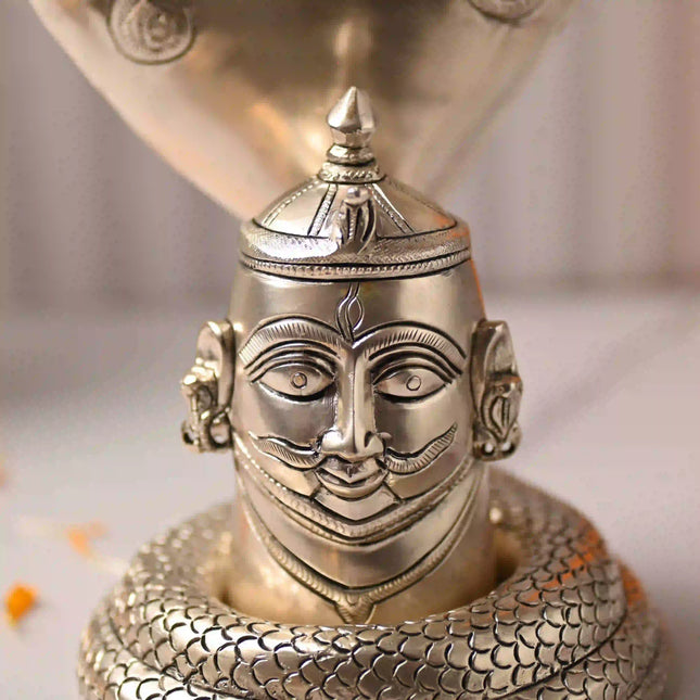 Brass Silver Plated Shiva Head with Sheshnaag (9.4 Inch)