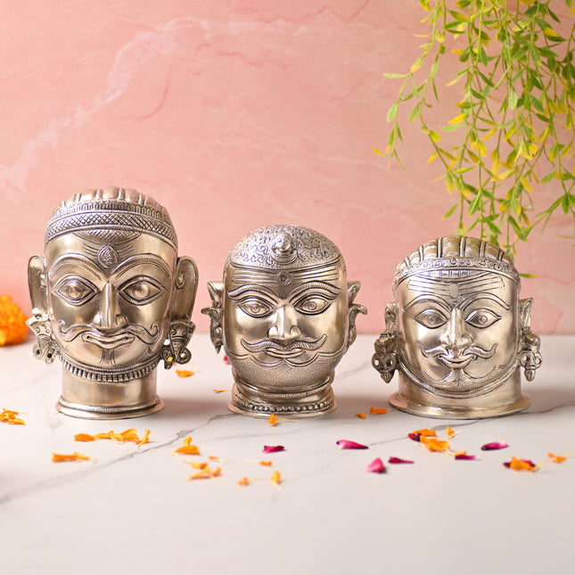 Brass Silver Plated Shiva Head Idol – Premium Traditional Decor