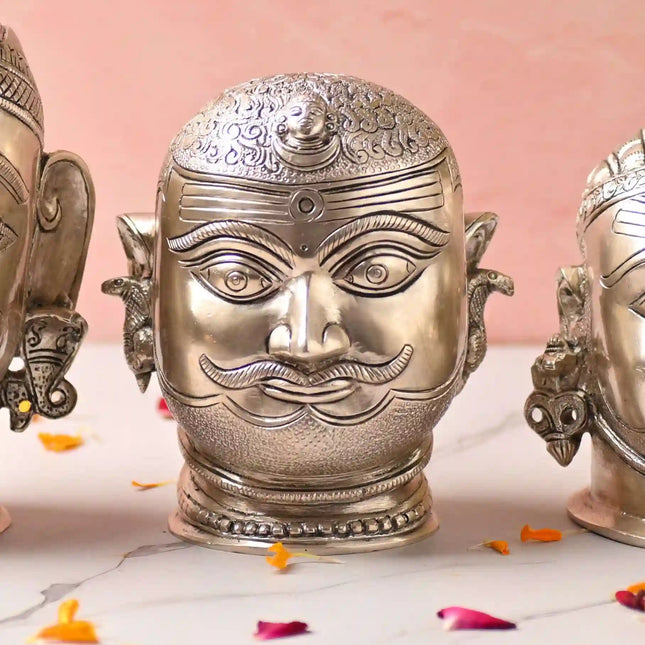 Brass Silver Plated Shiva Head Idol