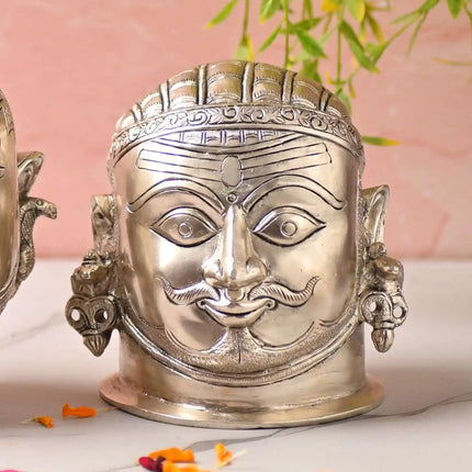 Brass Silver Plated Shiva Head Idol