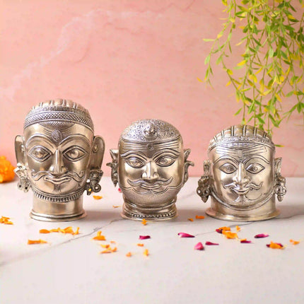 Brass Silver Plated Shiva Head Idol