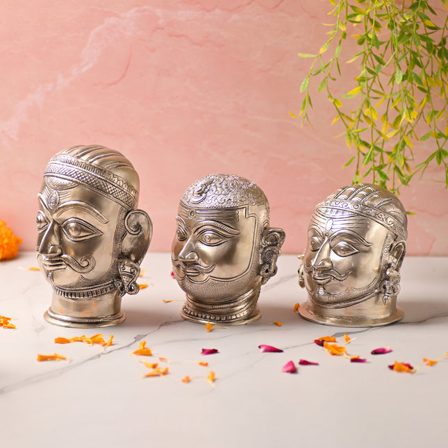Brass Silver Plated Shiva Head Idol – Premium Traditional Decor