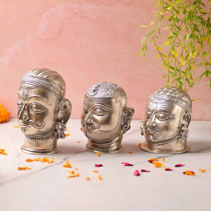 Brass Silver Plated Shiva Head Idol