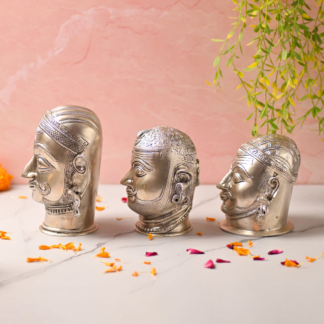 Brass Silver Plated Shiva Head Idol – Premium Traditional Decor