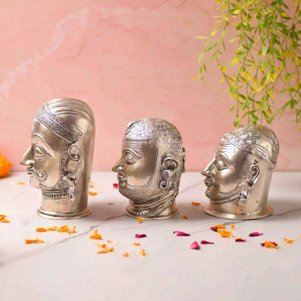 Brass Silver Plated Shiva Head Idol