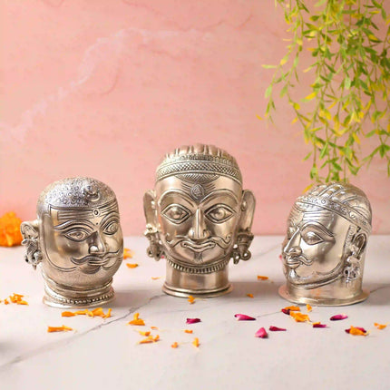 Brass Silver Plated Shiva Head Idol