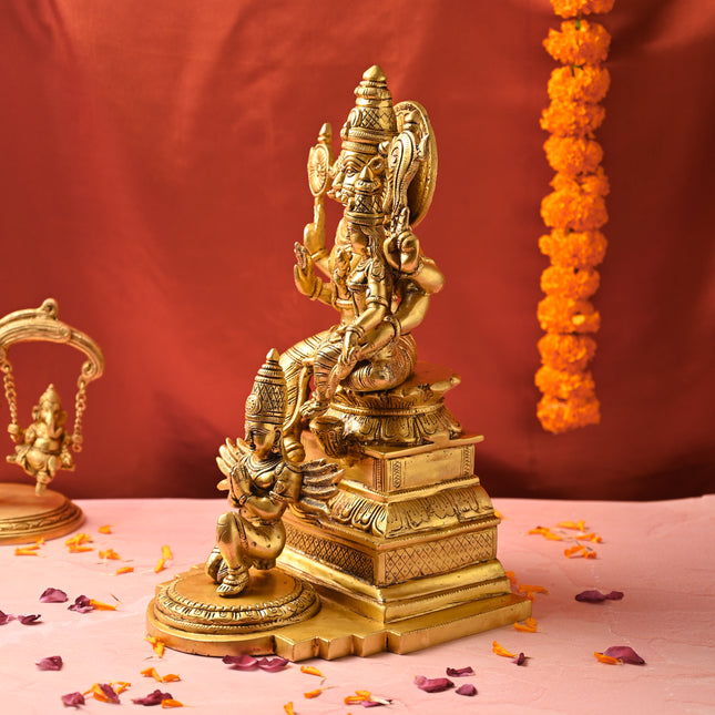 Brass Lakshmi Narasimbha and Garuda Idol – Divine Decor (16.4 Inch)