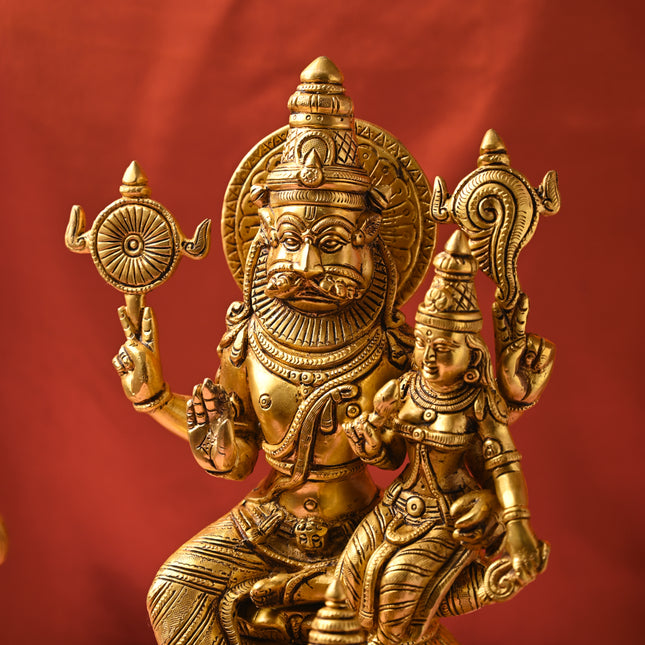 Brass Lakshmi Narasimbha and Garuda Idol – Divine Decor (16.4 Inch)