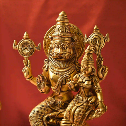 Brass Sitting Lakshmi Narasimbha and Garuda Idol (16.4 Inch)
