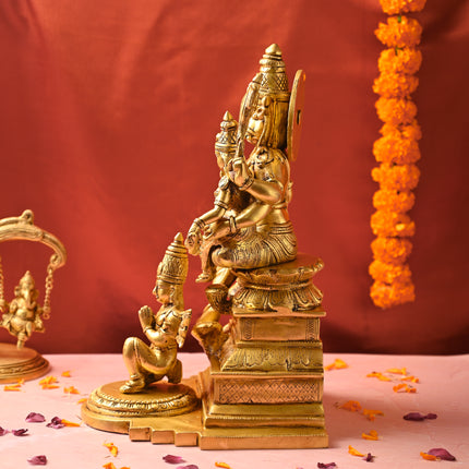 Brass Lakshmi Narasimbha and Garuda Idol – Divine Decor (16.4 Inch)