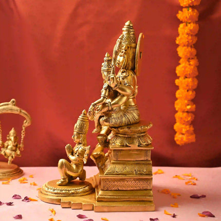 Brass Sitting Lakshmi Narasimbha and Garuda Idol (16.4 Inch)