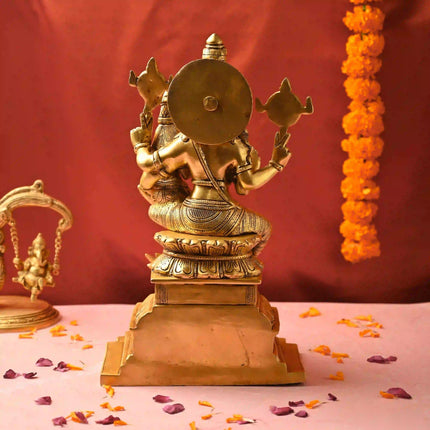Brass Sitting Lakshmi Narasimbha and Garuda Idol (16.4 Inch)