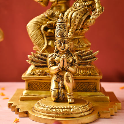Brass Lakshmi Narasimbha and Garuda Idol – Divine Decor (16.4 Inch)