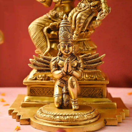 Brass Sitting Lakshmi Narasimbha and Garuda Idol (16.4 Inch)