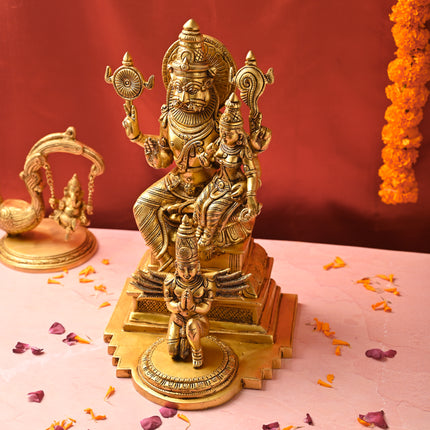 Brass Lakshmi Narasimbha and Garuda Idol – Divine Decor (16.4 Inch)