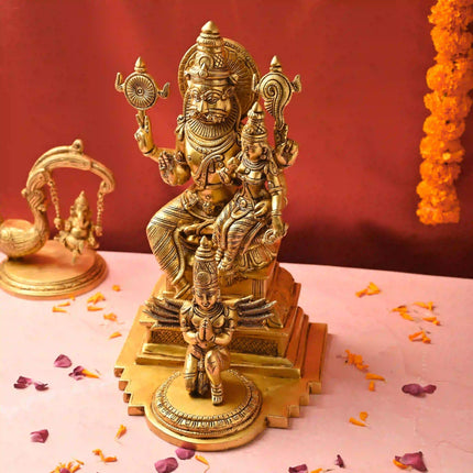 Brass Sitting Lakshmi Narasimbha and Garuda Idol (16.4 Inch)