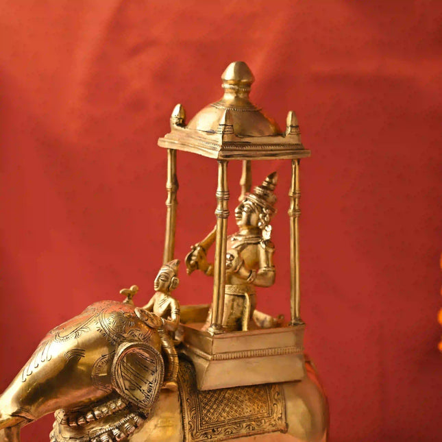 Brass Hindu Deity Seated on Elephant Statue (20.5 Inch)