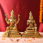 Brass Shiva & Parvati Sitting Idols Set (16.5 Inch)