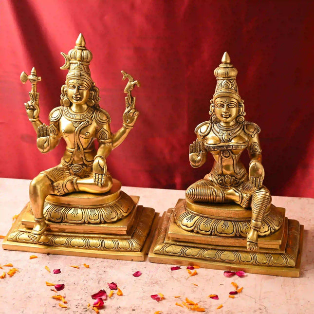 Brass Shiva & Parvati Sitting Idols Set (16.5 Inch)