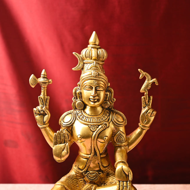 Brass Shiva & Parvati Sitting Idol Set – Premium Decor (16.5 Inch)
