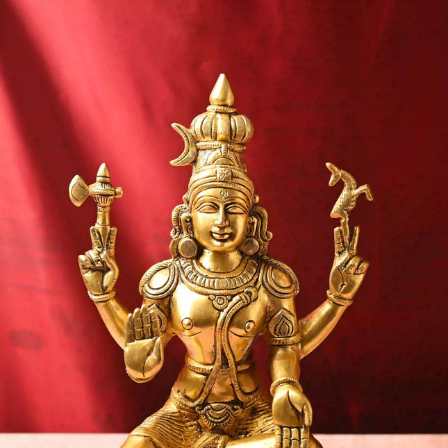 Brass Shiva & Parvati Sitting Idols Set (16.5 Inch)