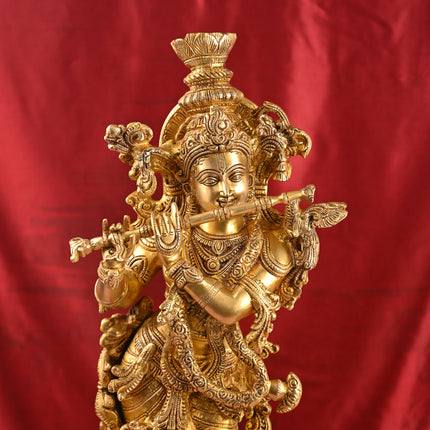 Brass Standing Krishna Idol – Premium Decor (26 Inch)