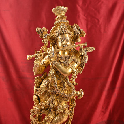 Brass Standing Krishna Idol – Premium Decor (26 Inch)