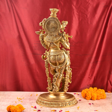 Brass Standing Krishna Idol – Premium Decor (26 Inch)