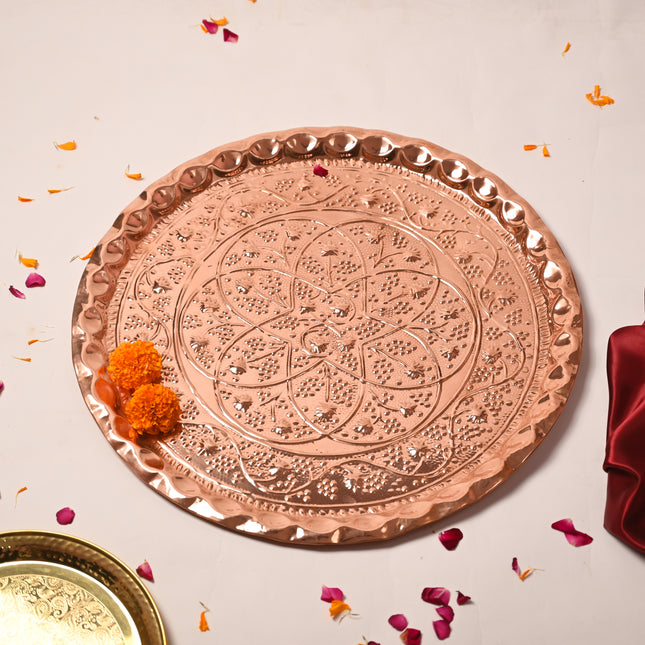 Copper Handcrafted Pooja Thali (21 inch)