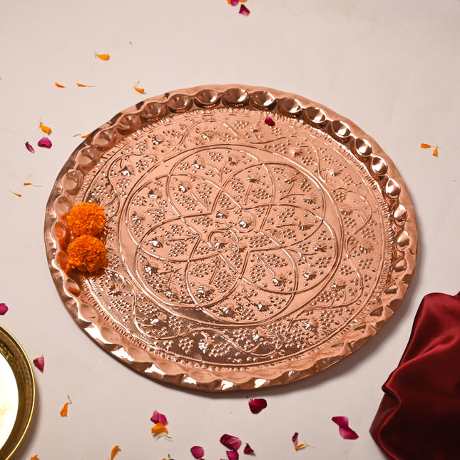 Copper Handcrafted Pooja Thali (21 inch)