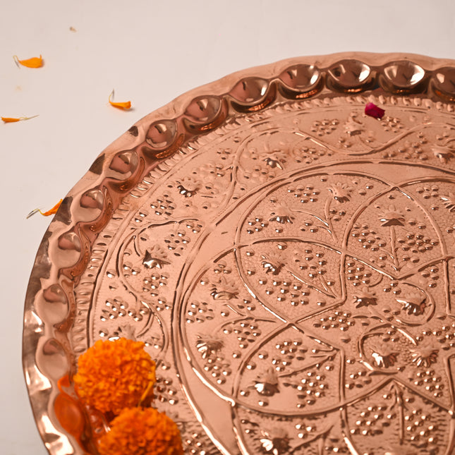 Copper Handcrafted Pooja Thali (21 inch)