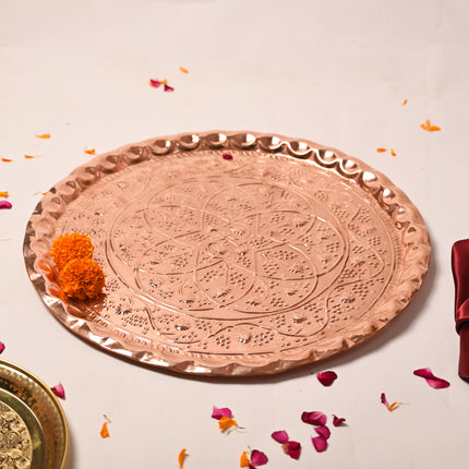 Copper Handcrafted Pooja Thali (21 inch)
