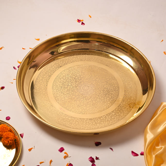 Brass Handcrafted Parat – Traditional Indian Brassware for Elegant Serving (23 Inch)