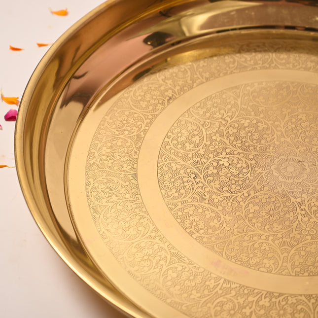 Brass Handcrafted Parat – Traditional Indian Brassware for Elegant Serving (23 Inch)