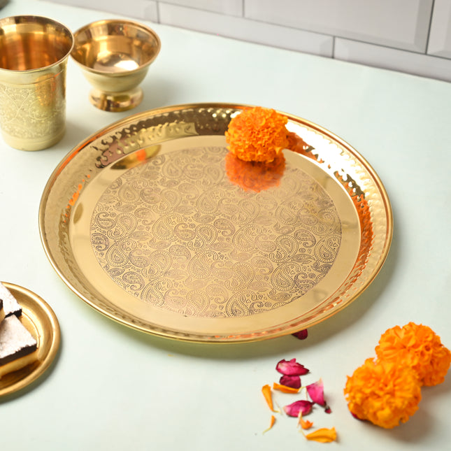Brass Hammered Thali – Traditional Indian Brassware for Dining Elegance (11.2 Inch)
