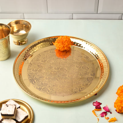 Brass Hammered Thali – Traditional Indian Brassware for Dining Elegance (11.2 Inch)