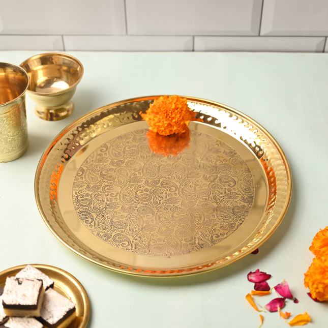 Brass Hammered Thali – Traditional Indian Brassware for Dining Elegance (11.2 Inch)