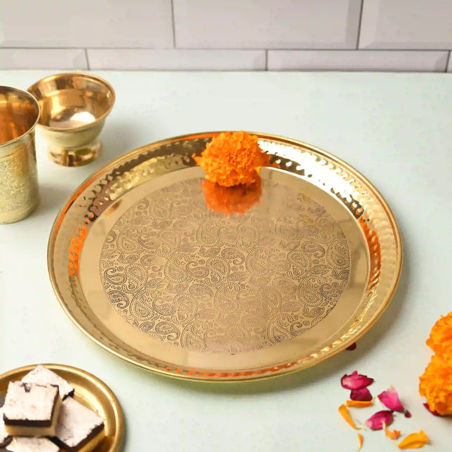 Brass Hammered Thali – Traditional Indian Brassware for Dining Elegance (11.2 Inch)