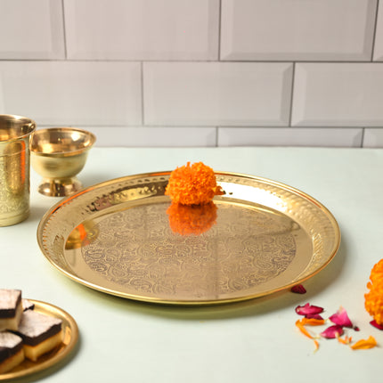 Brass Hammered Thali – Traditional Indian Brassware for Dining Elegance (11.2 Inch)