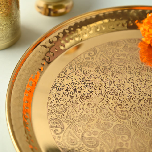Brass Hammered Thali – Traditional Indian Brassware for Dining Elegance (11.2 Inch)