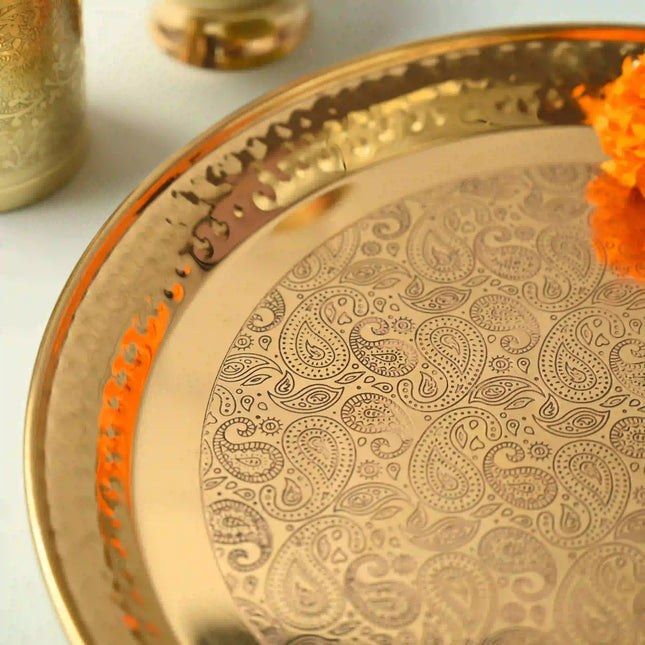 Brass Hammered Thali – Traditional Indian Brassware for Dining Elegance (11.2 Inch)